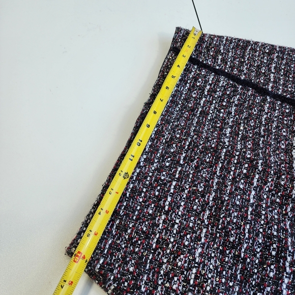 LOFT Women's Tweed Skirt Black Red White Faux Wrap Fringe Lined Straight Mini 10 - Picture 5 of 9